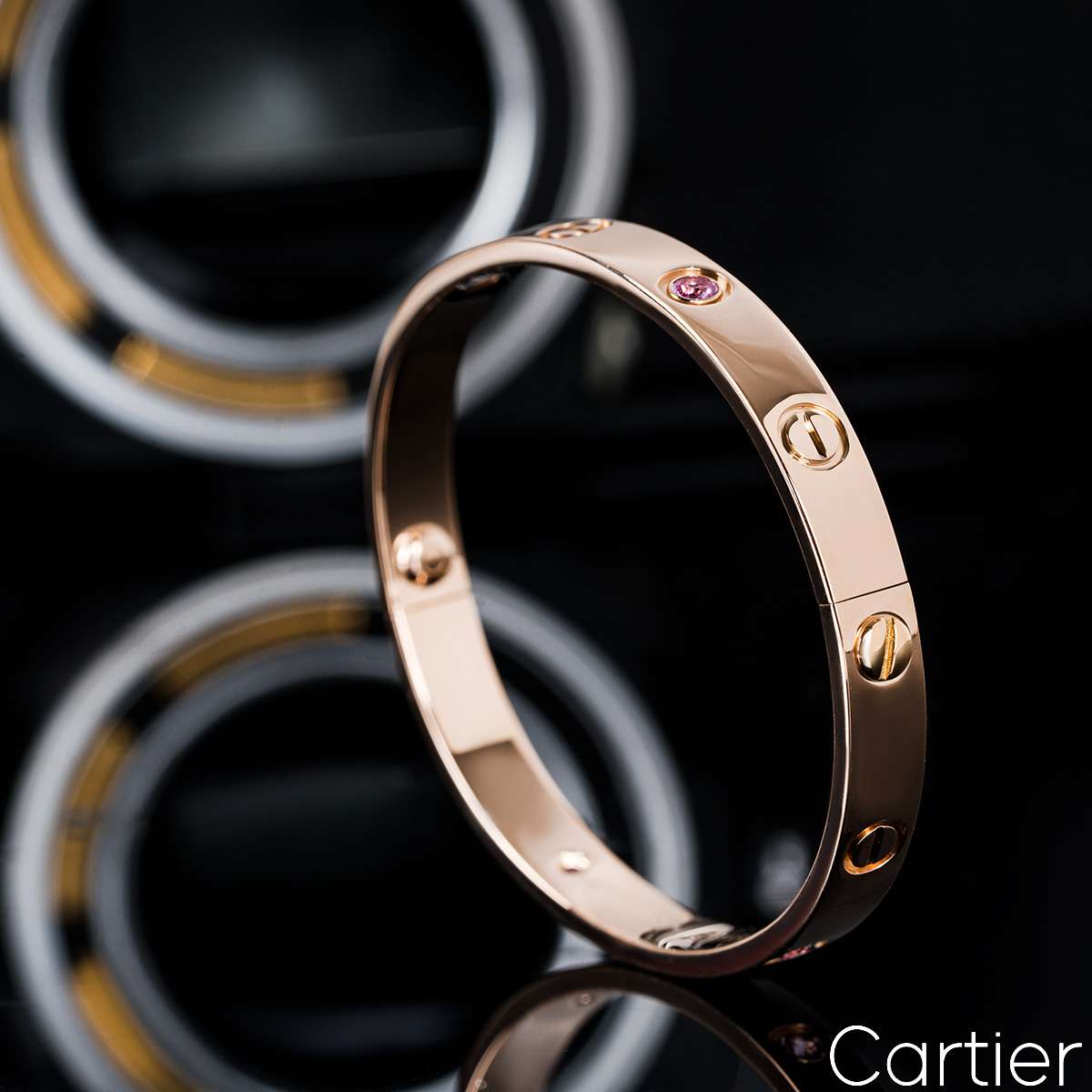 Cartier Rose Gold Pink Sapphire Love Bracelet Size 16 B60311116